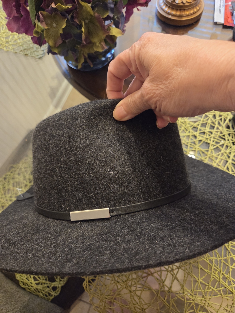 Banana Republic Dark Gray Wool Felt Fedora with Leather Band Small/Medium